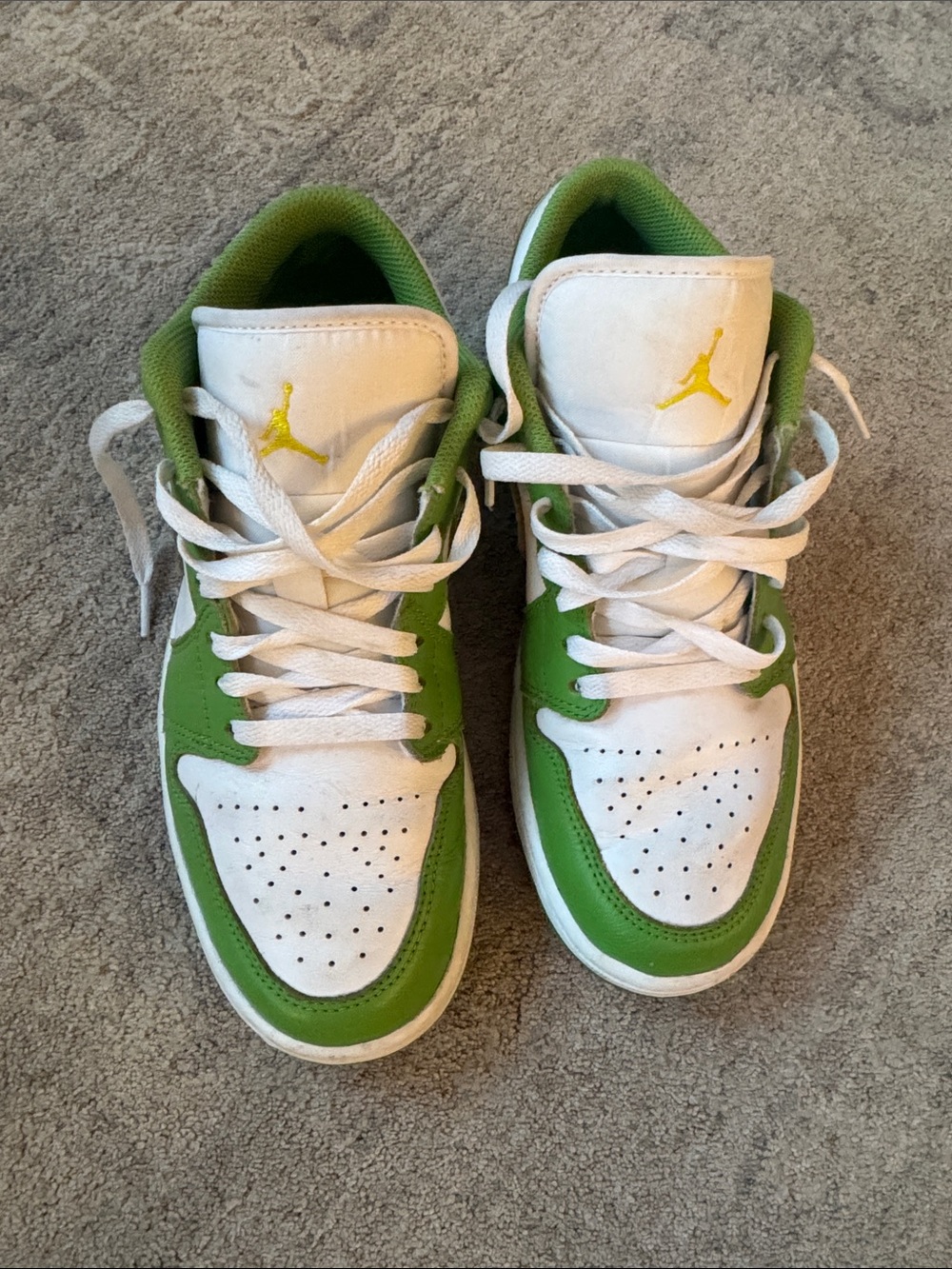 Nike White and Green Low-Top Sneakers with Yellow Jumpman